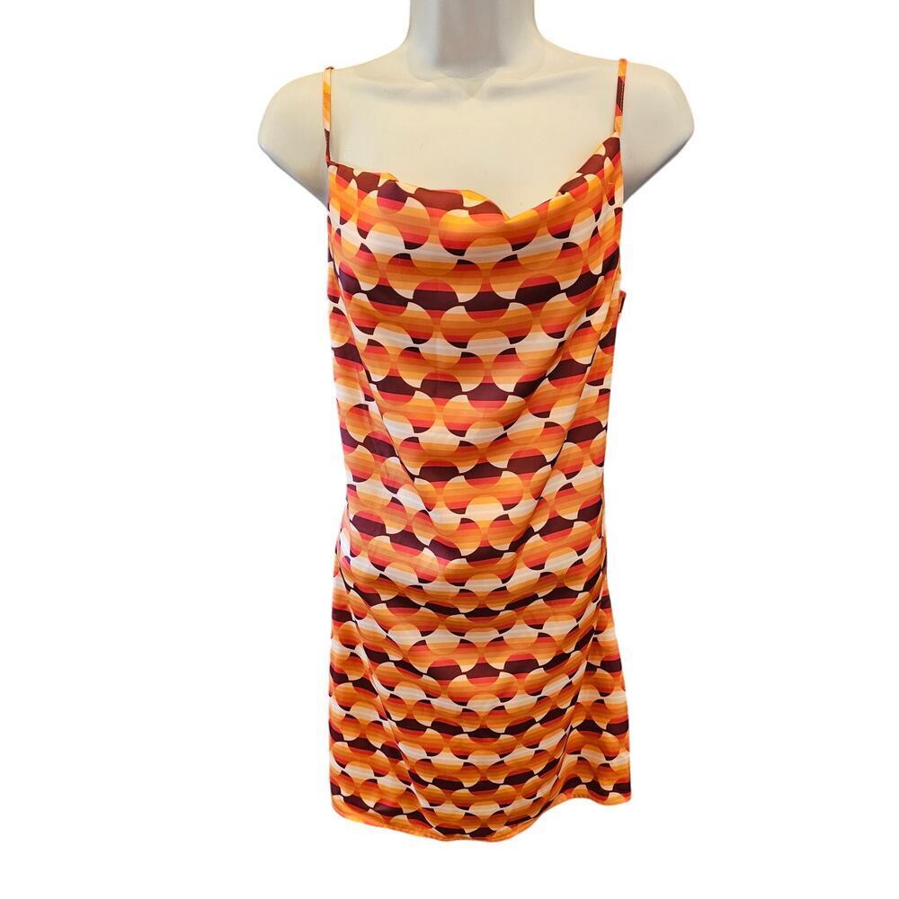 Cowl slip mini dress adjustable sz M bright geometric orange ombre flirty UO